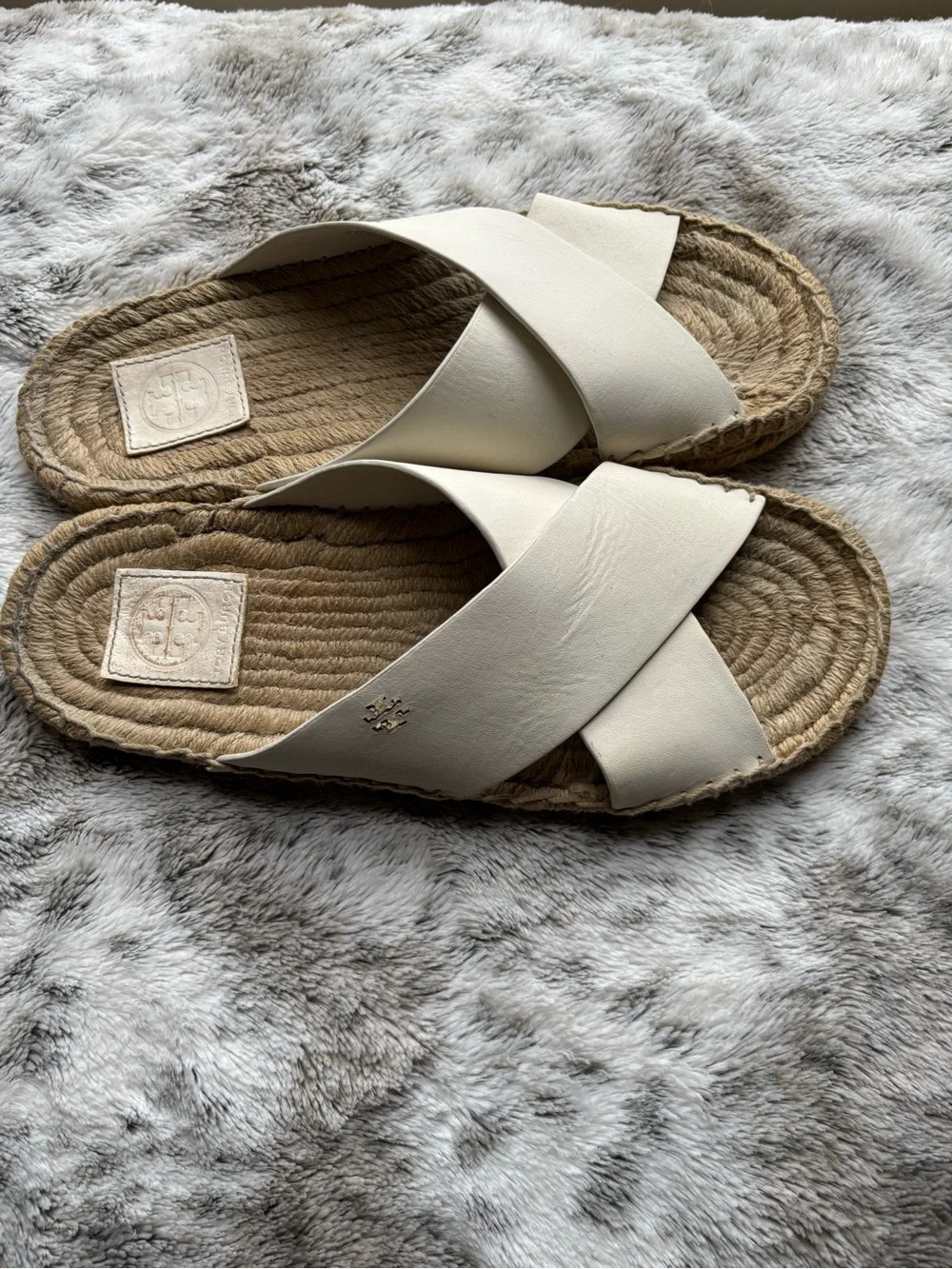 Tory Burch Cream Leather Cross-Strap Espadrille Sandals